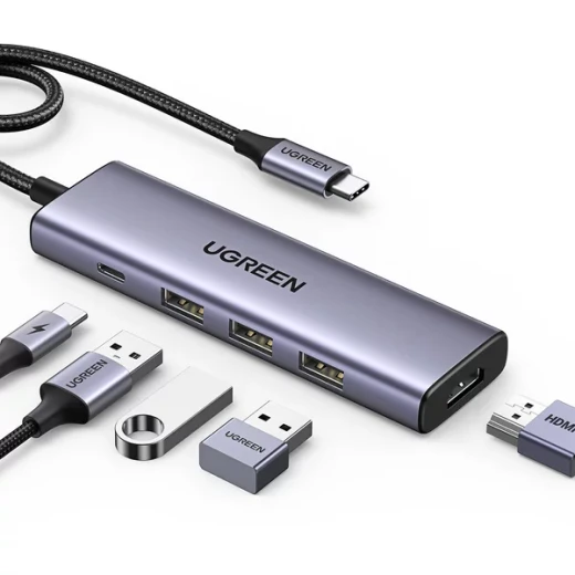 محول يو جرين CM511 5 في 1 USB-C، 3x USB-A 3.0، HDMI، USB-C PD، رمادي - يوجرين - Image 2